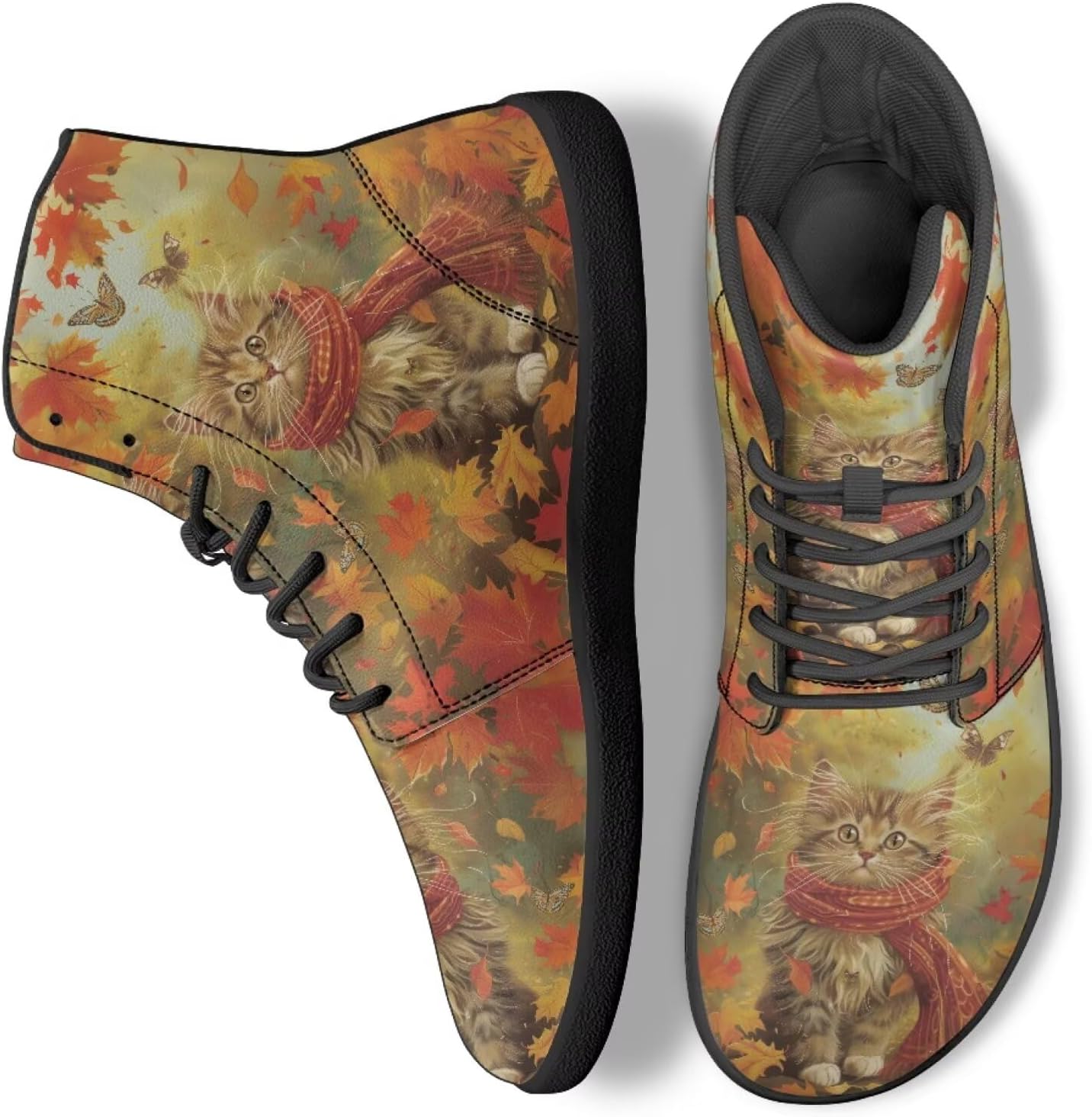 

Кроссовки для ходьбы для женщин и мужчин, противоскользящие, для бега, высокие теннисные спортивные обувь Ecaestolph, Thanksgiving Cat Fall Maple Leaf