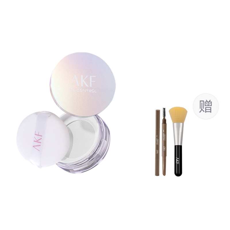 

Водостойкая и влагостойкая рассыпчатая пудра для контроля жира и долговременной фиксации AKF, 01 светло-Mist Transparent+01 Lively коричневый+Loose Power Brush