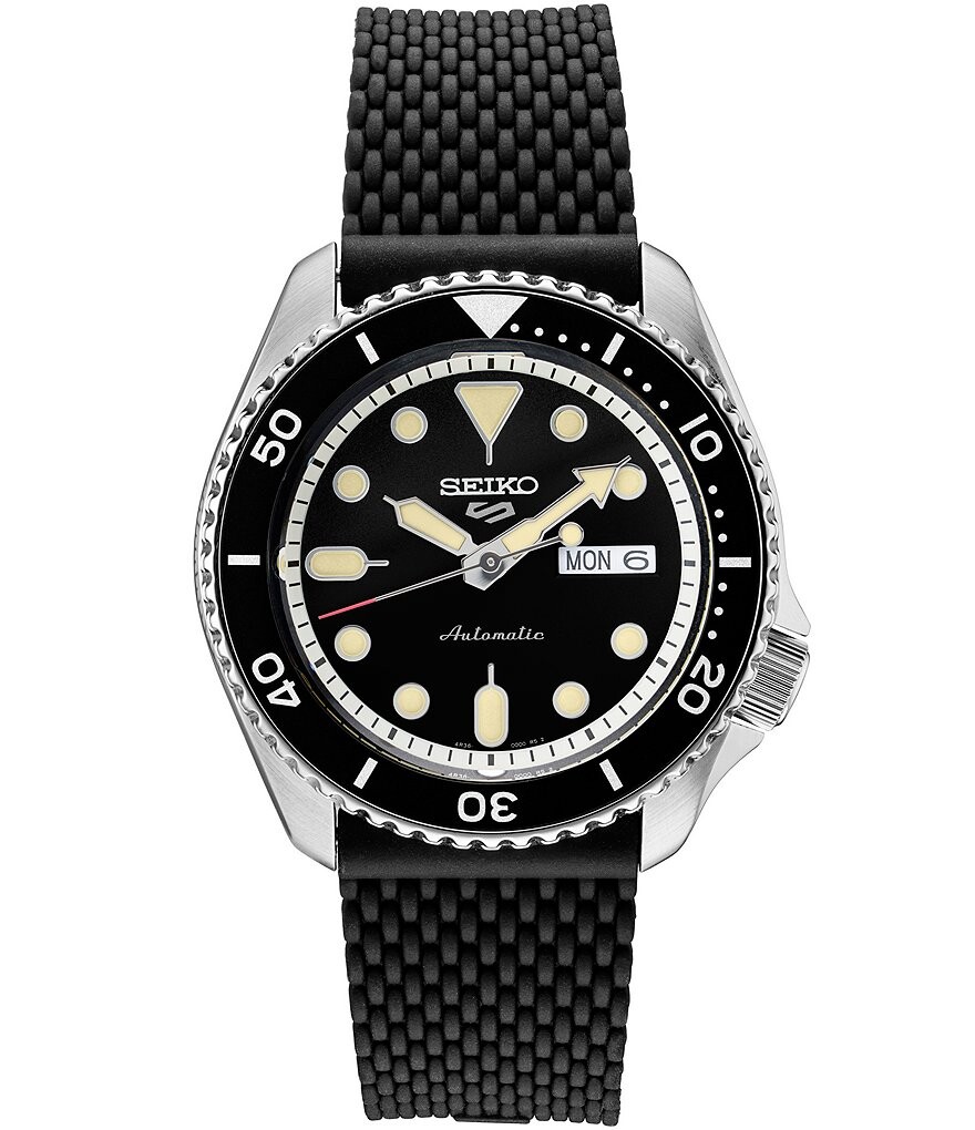 

Seiko Мужские спортивные автоматические часы Seiko 5 с черным силиконовым ремешком, черный
