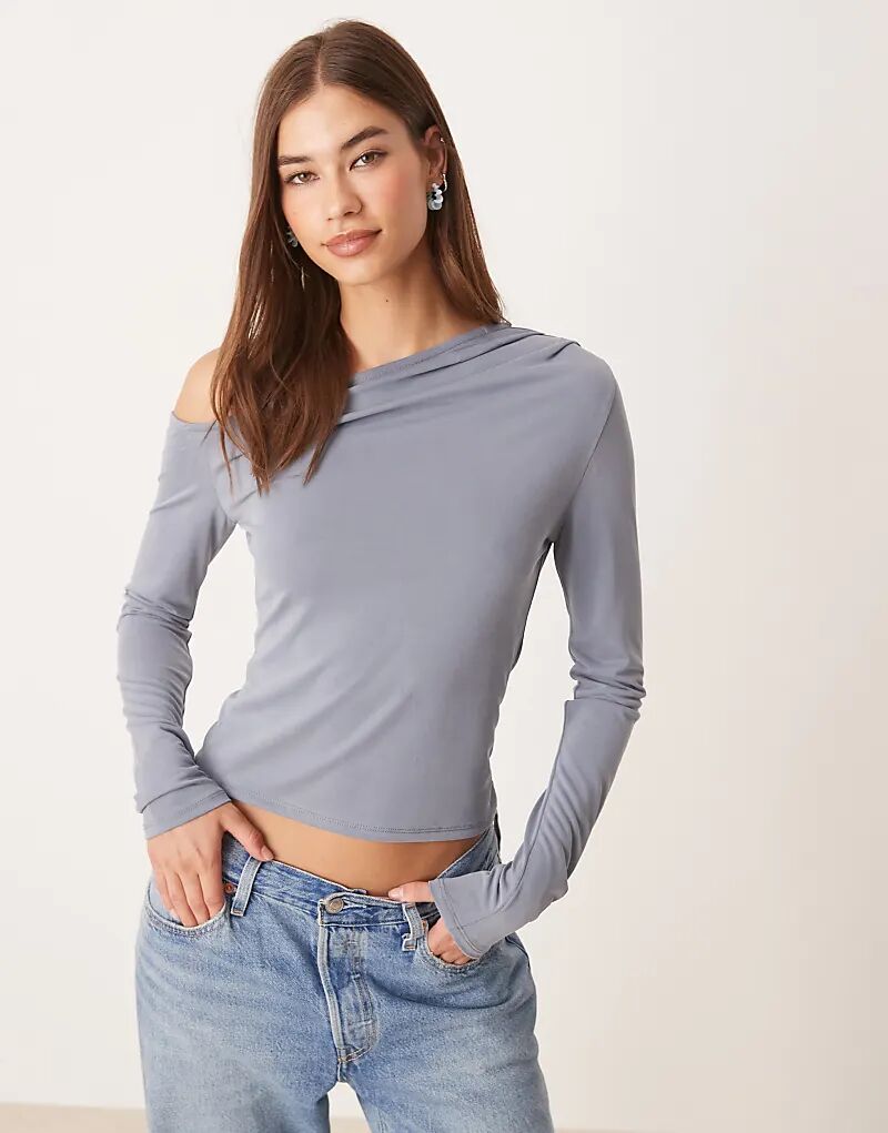 

Футболка из модала с открытыми плечами и длинными рукавами ASOS DESIGN синего цвета