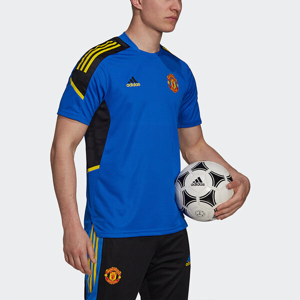 Майка Men's adidas Training Sports Short Sleeve Soccer/Football Jersey 20-21 Season Manchester United Blue, синий — фото 4