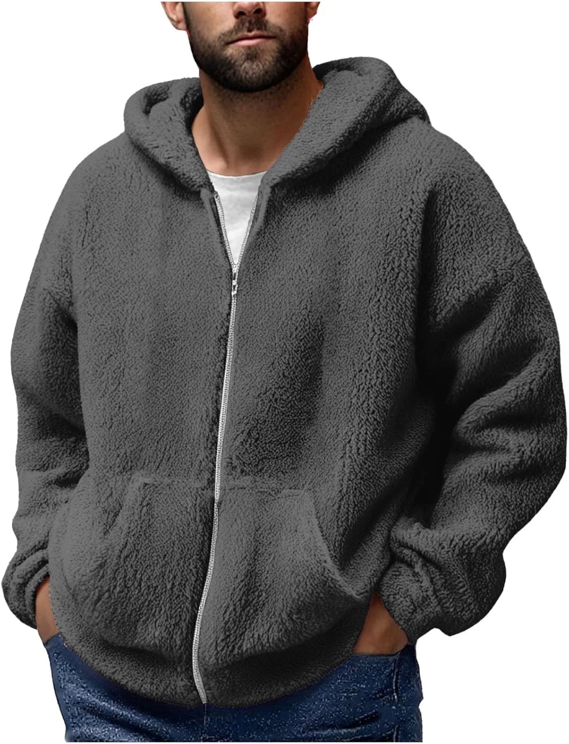 

Мужская зимняя теплая флисовая толстовка с капюшоном и карманами Mrmaere