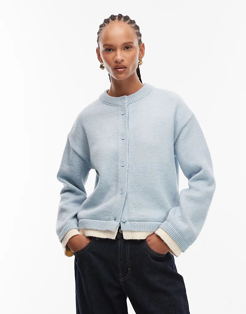 

Вязаный кардиган свободного кроя ASOS DESIGN с двумя слоями синего цвета