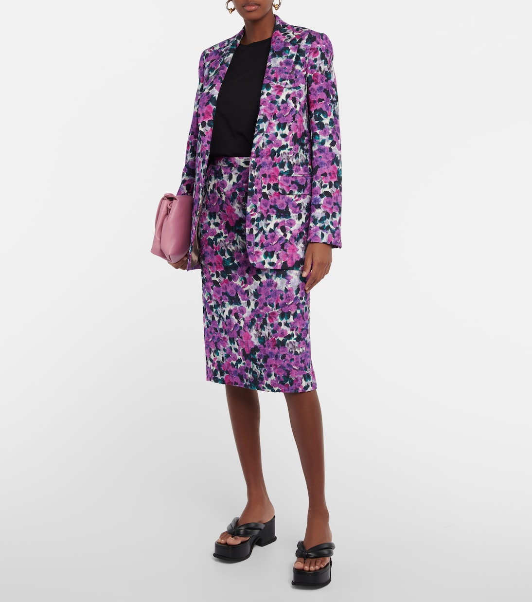 Юбка миди с цветочным принтом и крокодиловым эффектом Dries Van Noten, Violet — фото 2