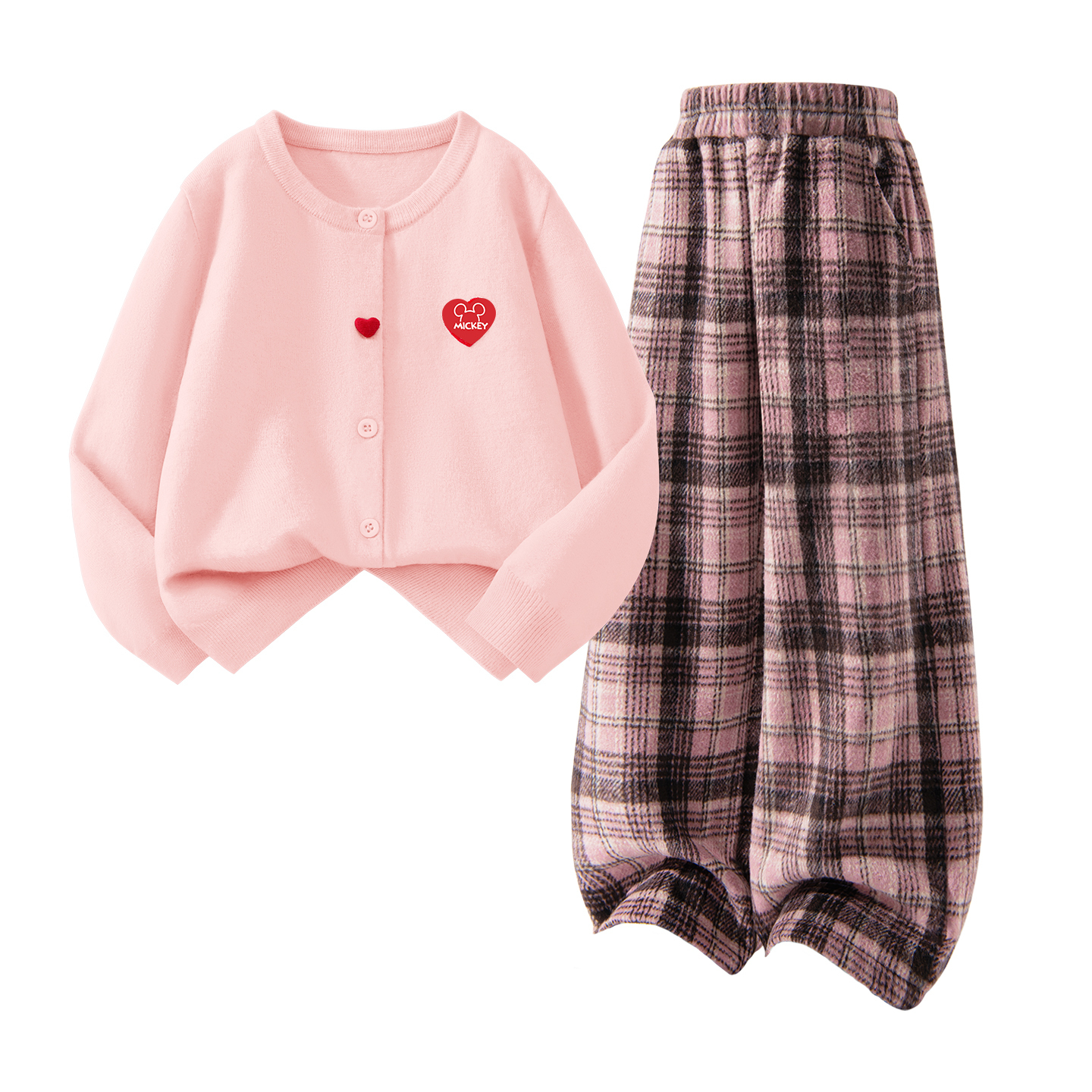 Детская повседневная спортивная одежда Disney, [Thickened And Fleece-Lined]Dihg Heart-Shaped Hook-And-Loop K Red+Solid Color Pink Plaid — фото 3