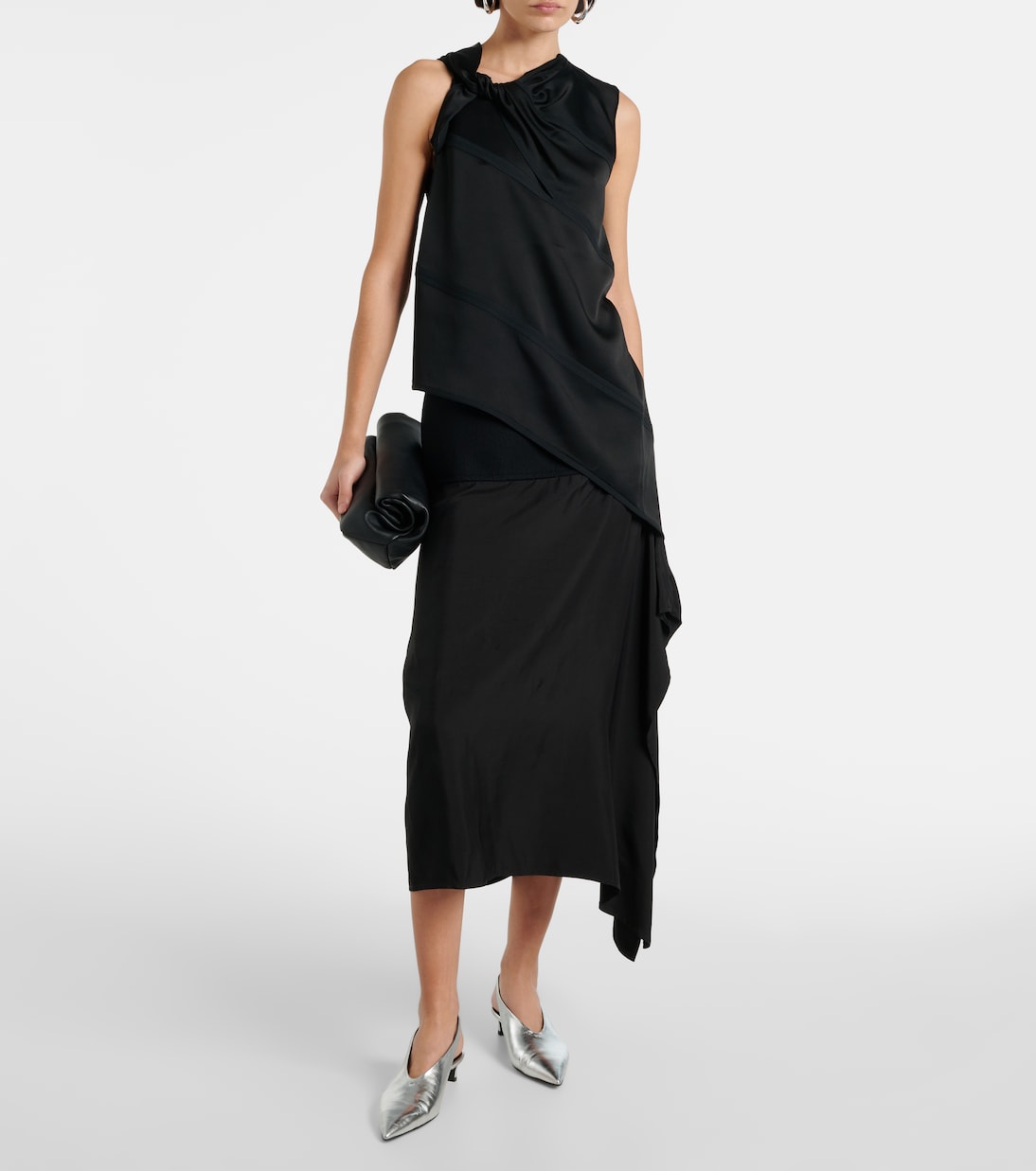 Асимметричный атласный топ Jil Sander, черный — фото 2