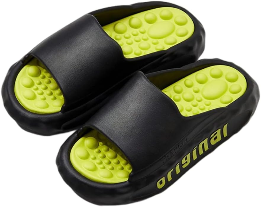 

ELLEES Универсальные массажные тапочки-шлепанцы для взрослых, для женщин и мужчин, нескользящие, для ванной комнаты и душа, с мягкой толстой подошвой, для дома и улицы, черный