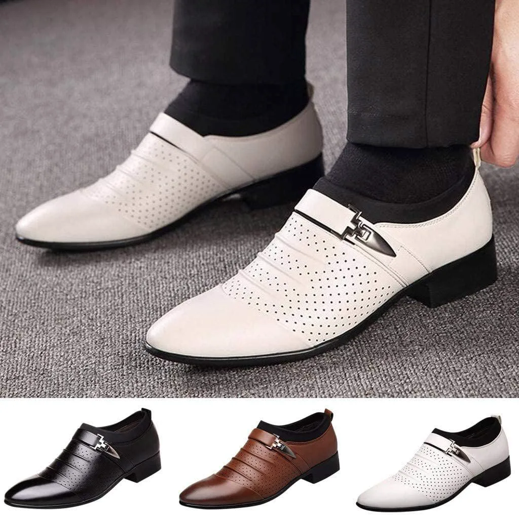 

Мужские туфли BORAMAX из искусственной кожи с перфорацией, дышащие, деловые, модные, для свадьбы, с комфортным острым носком, оксфорды, белый