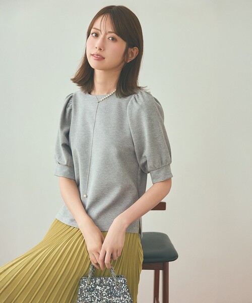 

Топ с пышными рукавами, блестящий ANY SIS, светло-серый