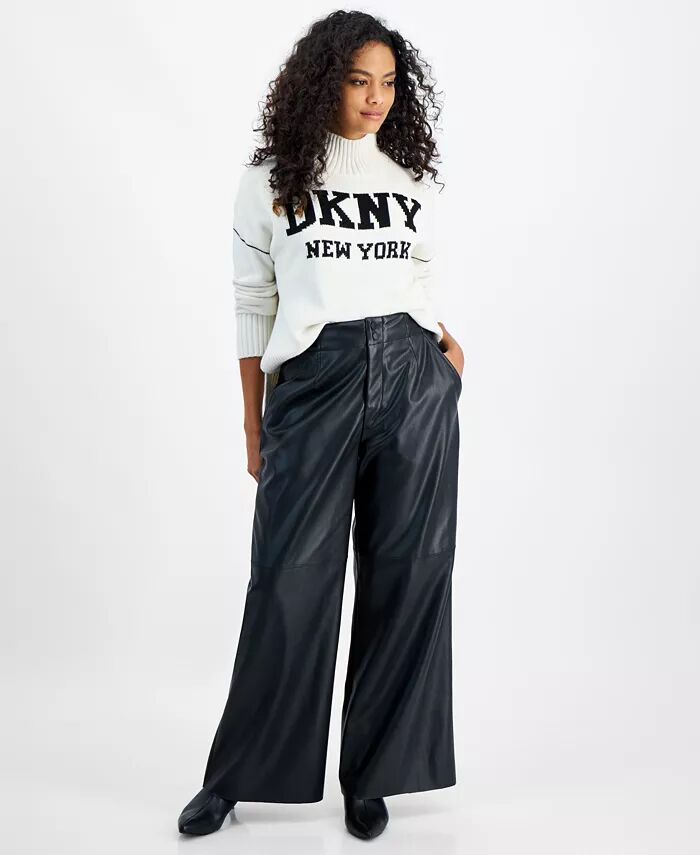 

Маленькие широкие брюки из искусственной кожи DKNY Jeans, черный