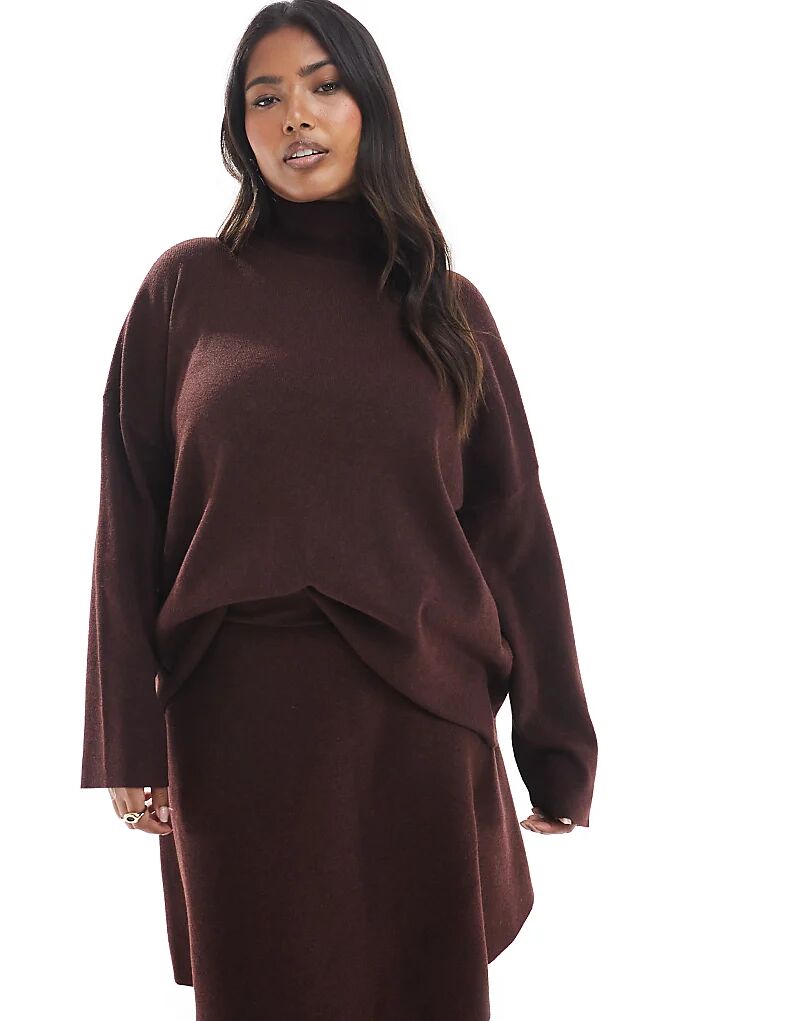 

ONLY Curve трикотажный джемпер с высоким воротником в бордовом цвете