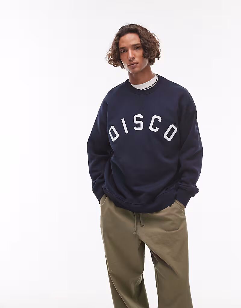 

Толстовка Topman свободного кроя с вышитой аппликацией Disco темно-синего цвета