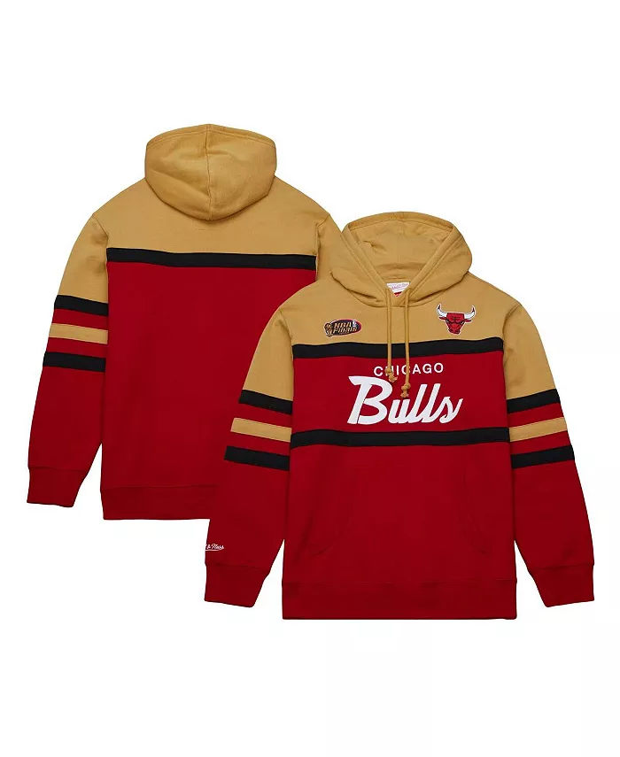 

Мужская красная толстовка с капюшоном Chicago Bulls Head Coach с золотым оформлением Mitchell & Ness