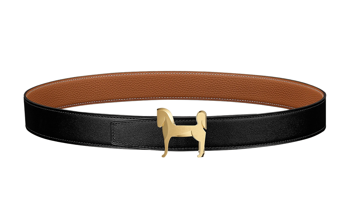 HERMES Ремень из коровьей кожи для мужчин шириной 3,2 см, Black/Brown — фото 4
