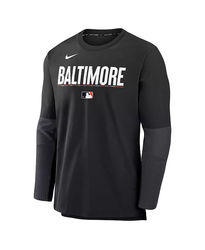Мужская черная футболка Baltimore Orioles Authentic Collection City Connect с длинным рукавом, облегченная, из трикотажа Performance Tri-Blend Nike — фото 2