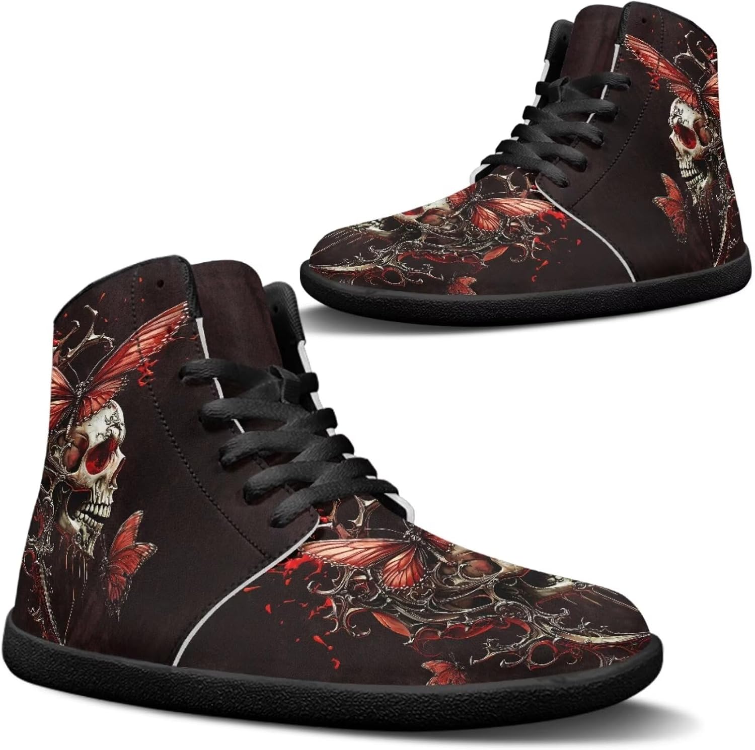 

Кроссовки Binienty для мужчин и женщин с высокой посадкой, без носка, на шнуровке, из искусственной кожи, противоскользящие, красный