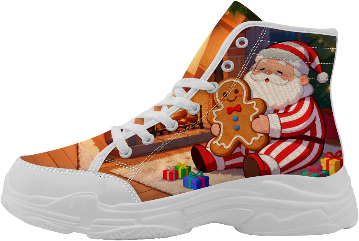 

Рождественские высокие кеды для женщин, тканевые кроссовки на платформе со шнуровкой, подарки для нее и для него Generic, белый/красный/коричневый