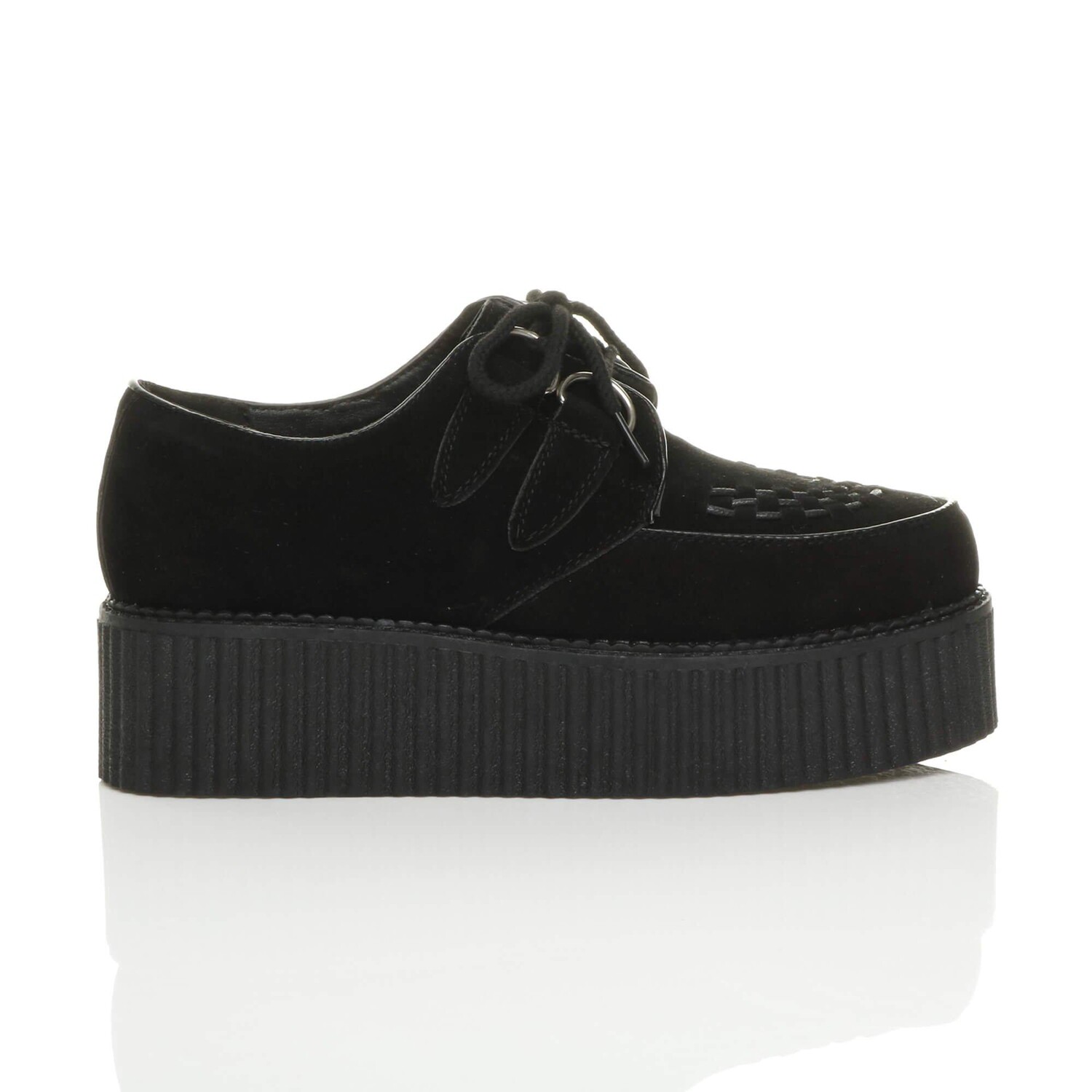 Туфли на средней танкетке на платформе Creepers из искусственной замши на шнуровке AJVANI, черный — фото 2