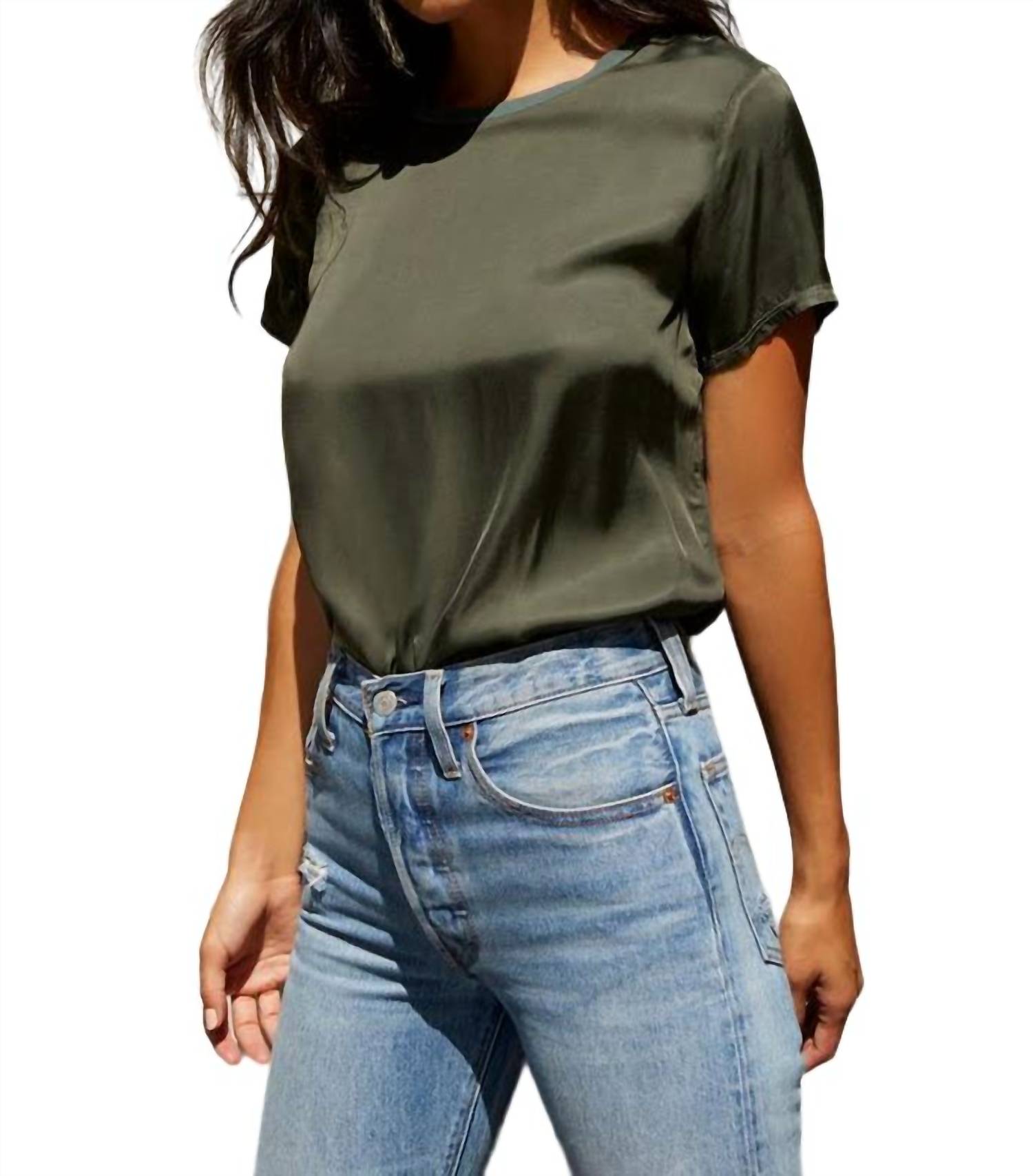 

Футболка Marie Boxy Crop в оливково-зеленом цвете Nation LTD