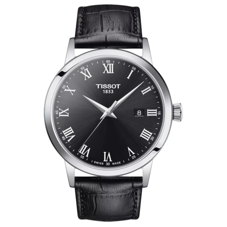 

TISSOT Классические часы Dreamy Collection с кварцевым механизмом для мужчин, 42 мм, черный циферблат, корпус из нержавеющей стали, кожаный ремешок