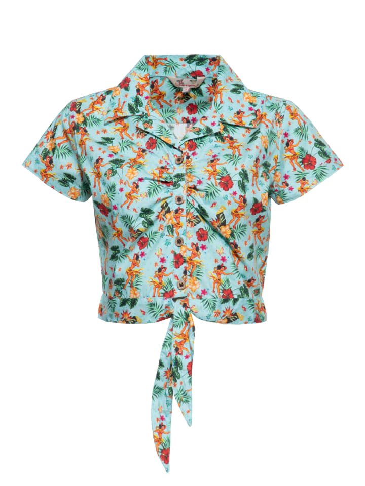 

Queen Kerosin Гавайская блузка королевы Керосин, девушки, танцующие хула, в светло-голубом цвете