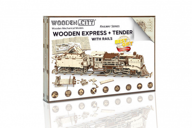 

Wooden.City, 3D пазл Локомотив с машинистом и гусеницами