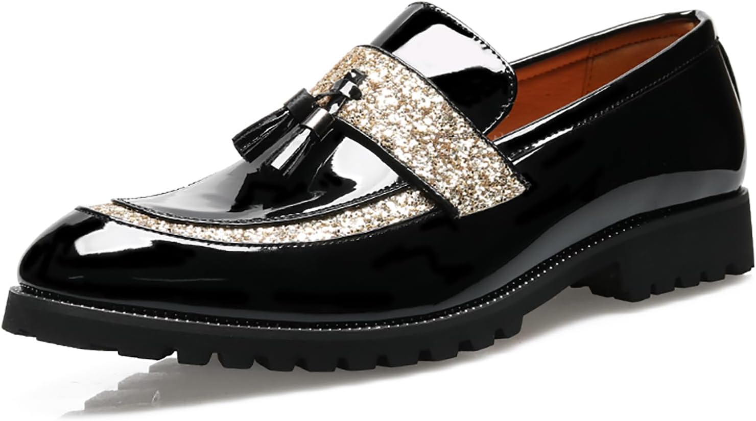 

Мужские лоферы с кисточками из лакированной кожи, с пайетками, с заостренным носком, на рифленой подошве с устойчивым каблуком, классические пенни-лоферы для деловых, формальных мероприятий, вечеринок и работы Loveheynew, золотой