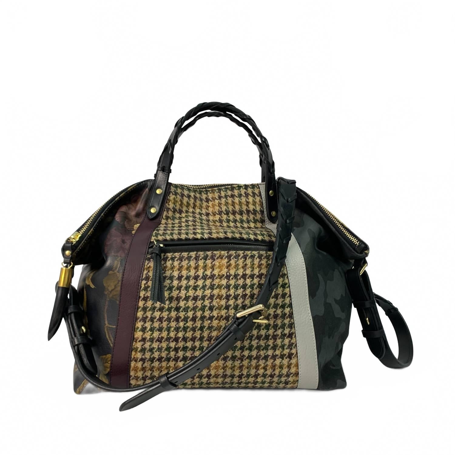 

KEMPTON & Co. Сумка Harris Tweed Dylan Holdall Bag в черном цвете «Пион»/камуфляж