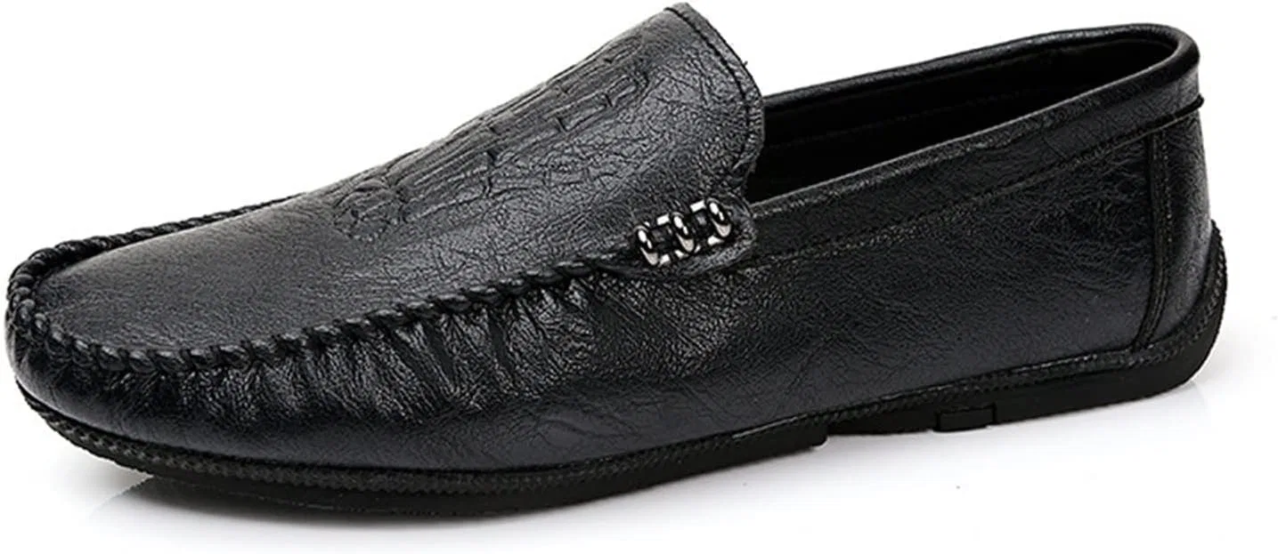 Лоферы мужские PU Round Toe Stitching, Hand Bones Embossed, Black