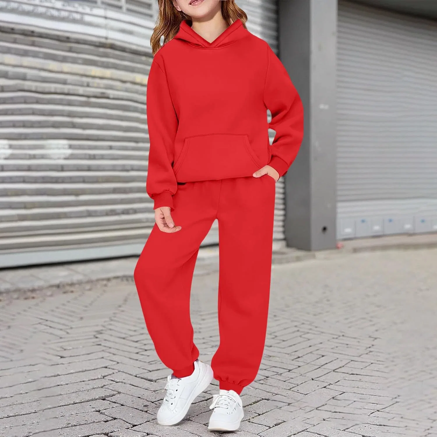 Детский спортивный костюм с капюшоном, бренд Generic, красный — фото 3