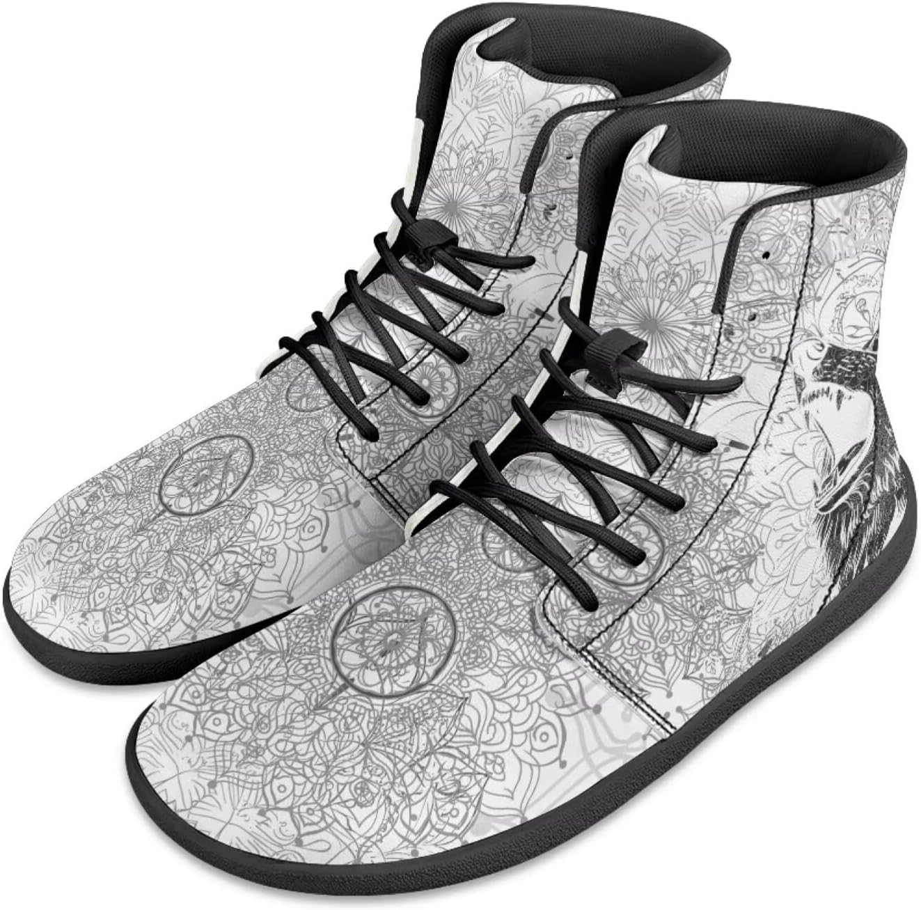 

Кроссовки Jeiento для мужчин и женщин с высоким верхом, босоножки в стиле бохо с мандалой, с широкой носочной частью, без подъема, повседневная обувь, кроссовки-тренеры, белый/черный