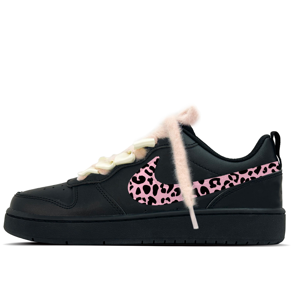 

Nike Court Borough Soft Pink Leopard Shadow Кожаные детские скейтерские кроссовки Low top с противоскользящей и износостойкой подошвой