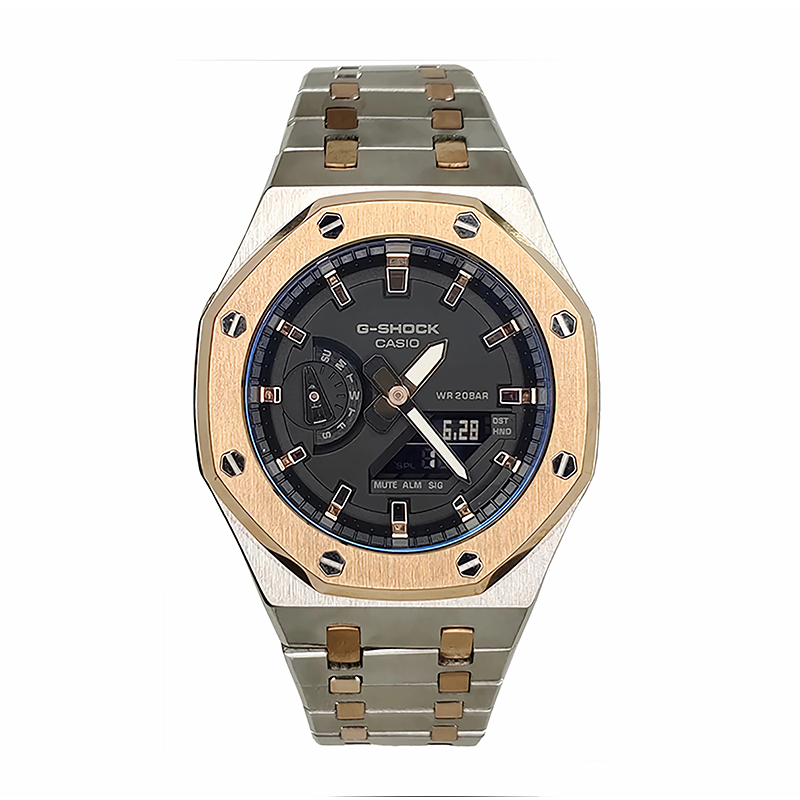 

CASIO Часы Men Liquid Crystal/Analog Dual Display Series 44mm Black Watch, Silver Steel Rose Circle with Black Rose Gradient