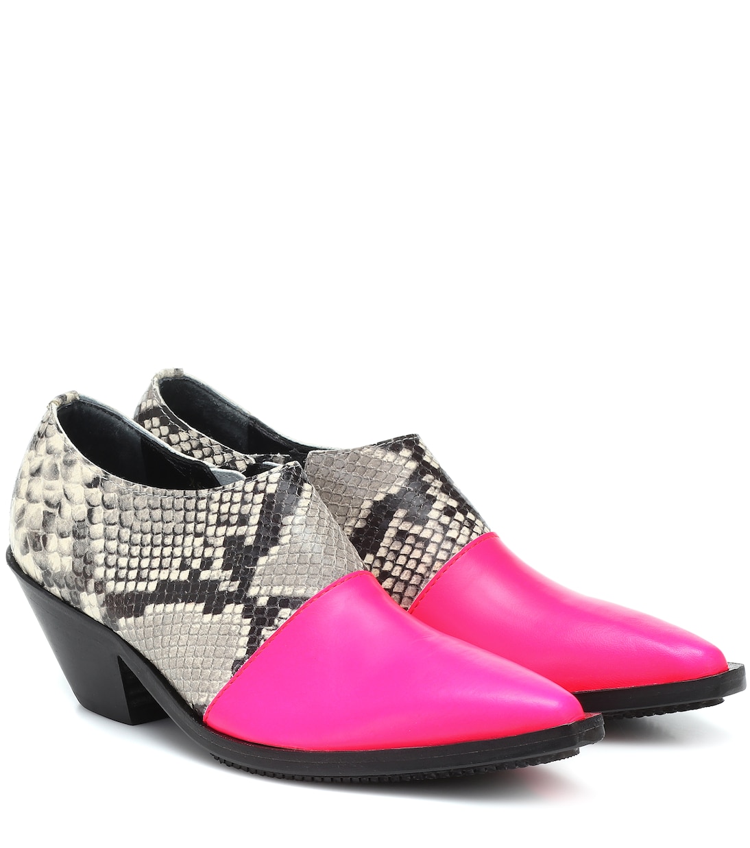 Ботильоны из кожи с эффектом змеиной кожи Junya Watanabe, Neon Pink