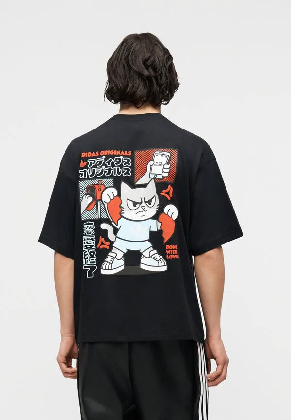 Футболка унисекс с принтом кошки ко дню святого валентина Adidas Originals, Black — фото 2