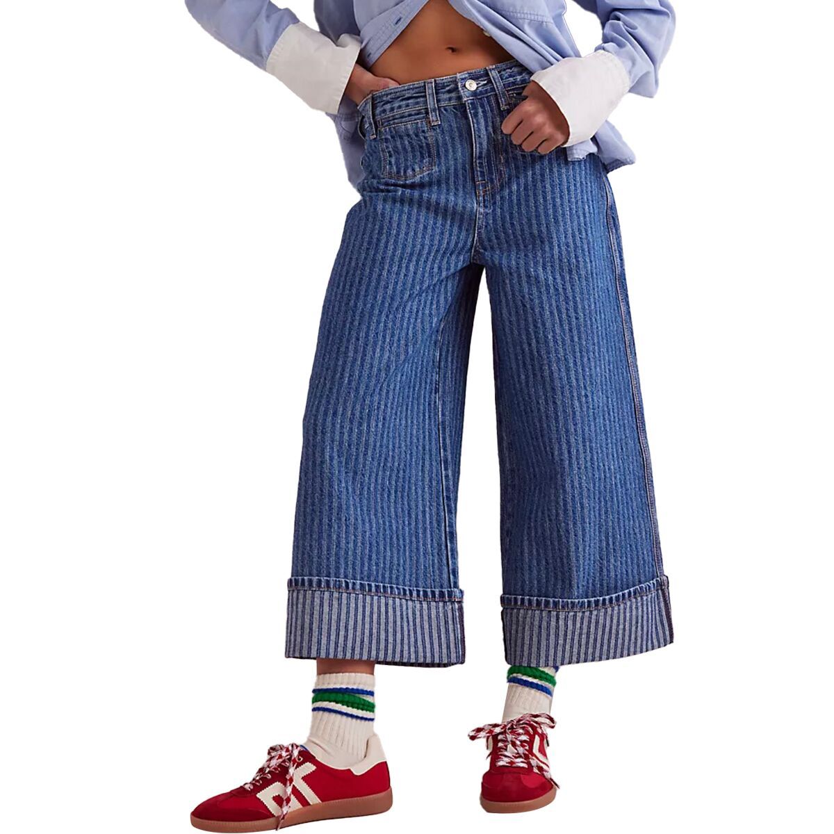 

Брюки укороченные широкие Free People, синий