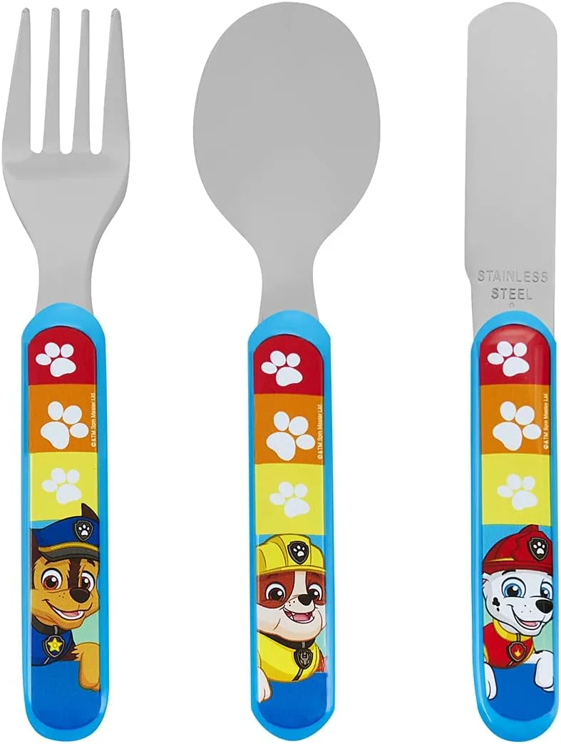 Набор столовых приборов PAW Patrol из 3 предметов — детские нож, вилка и ложка из нержавеющей стали и пластика ABS