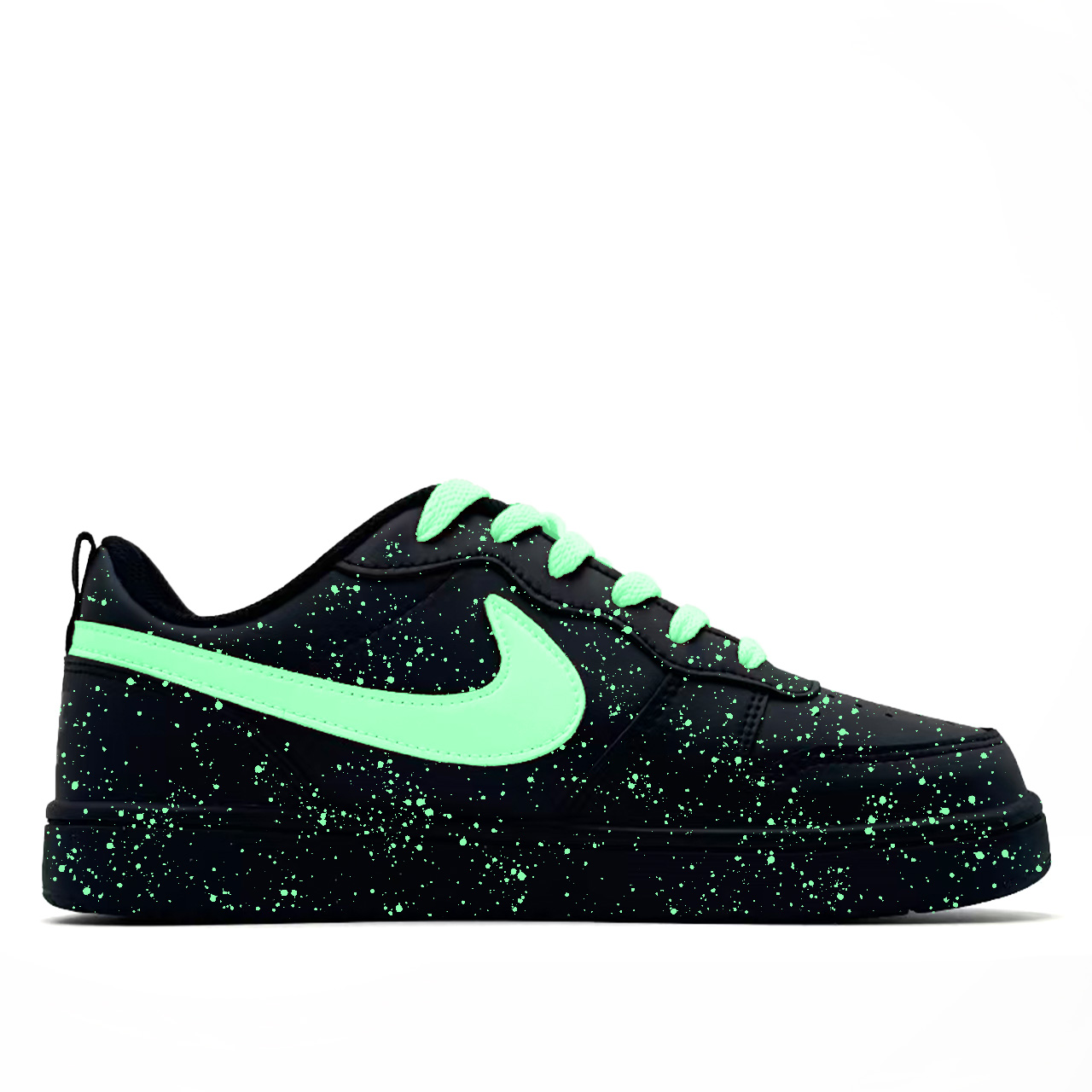 Nike Черные кожаные скейтбордные кроссовки Court Borough Black Tide Green Radiance с износостойкой и противоскользящей подошвой — фото 3