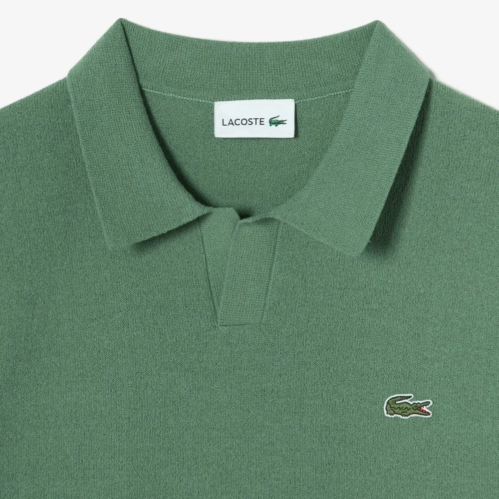 Мужской свитер поло из букле с открытым воротником зелёного цвета от Lacoste — фото 2