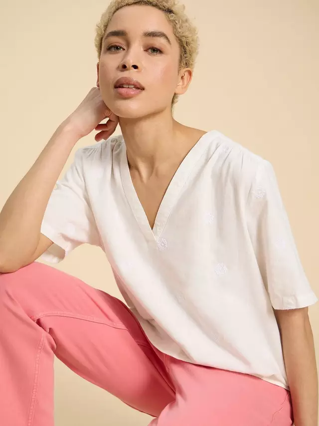 

Топ White Stuff Elodie Linen Blend, белый