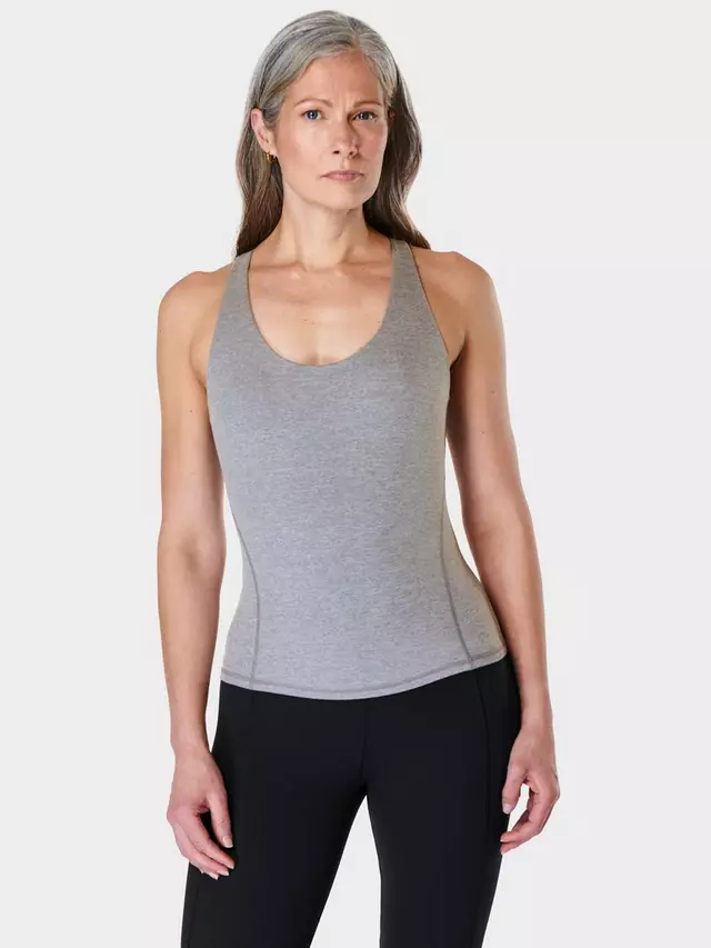 

Топ Sweaty Betty Super Soft Sleek Racerback Bra Tank, цвет medium grey marl