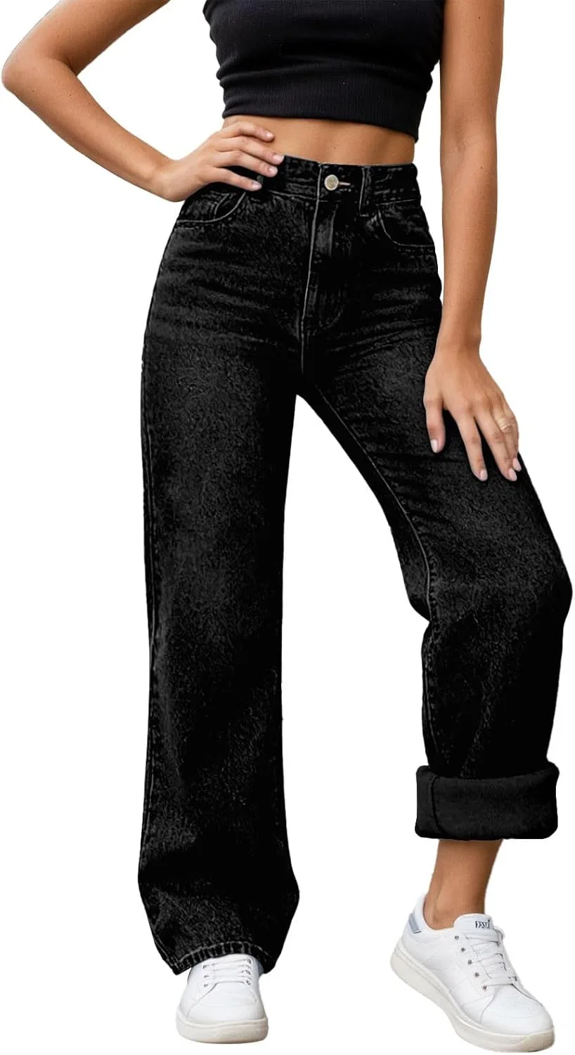 Джинсы с подкладкой, High Waisted, Black