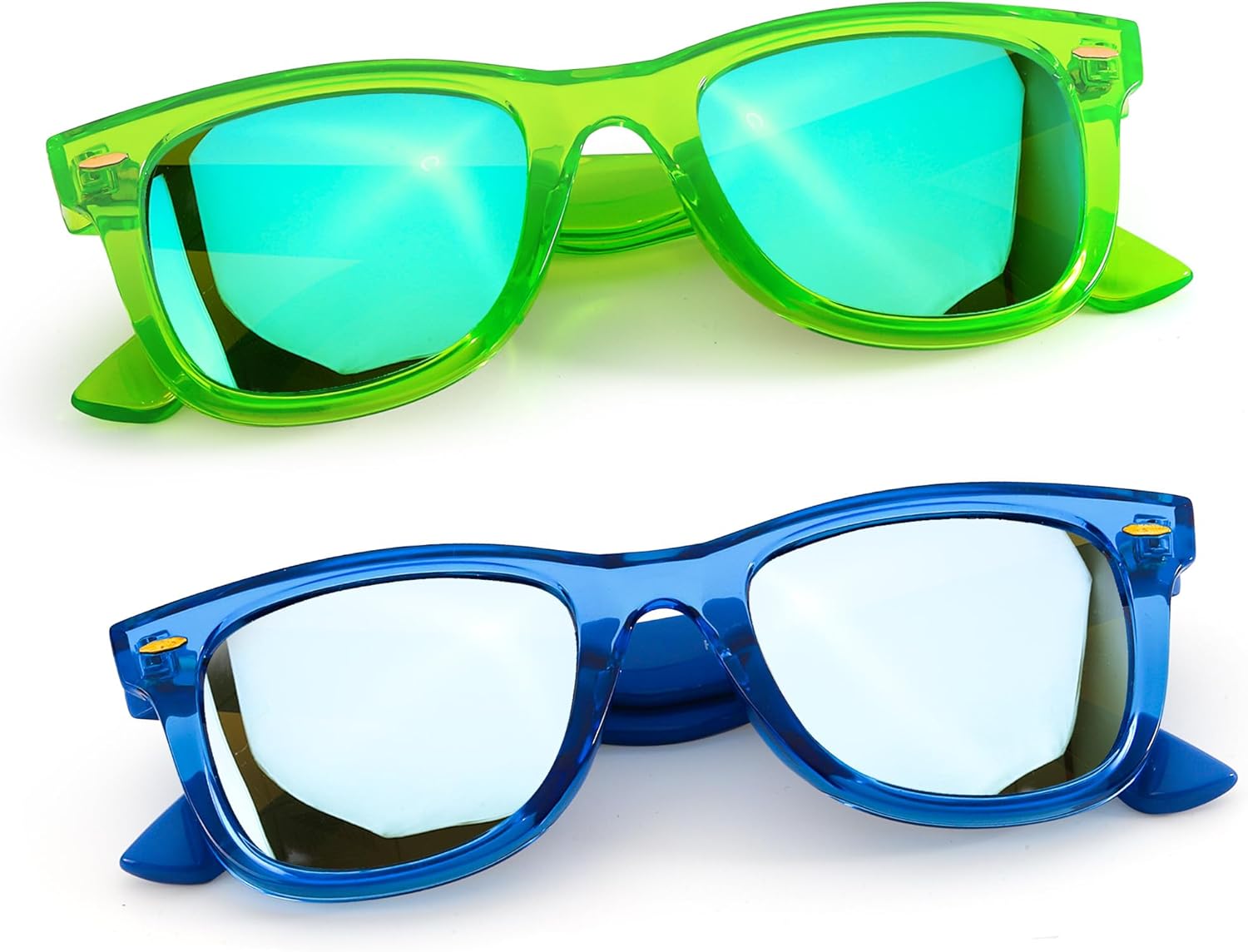 

Поляризованные солнцезащитные очки SIPHEW для женщин и мужчин - квадратные спортивные солнцезащитные очки с зеркальными линзами и защитой от УФ-излучения, средний размер, B02-clear Green+blue Silver(2pack)