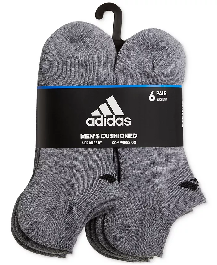 Мужские амортизирующие спортивные носки 6 пар без видимости adidas, серый — фото 2