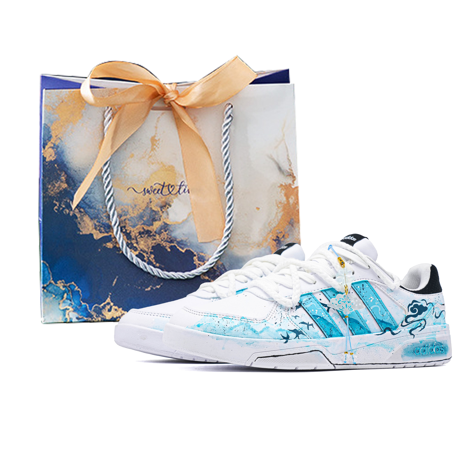 

Adidas Neo Кроссовки Courtbeat Cyan Cloud BOX Coverage Low Top Unisex сине-белые, цвет Blue White