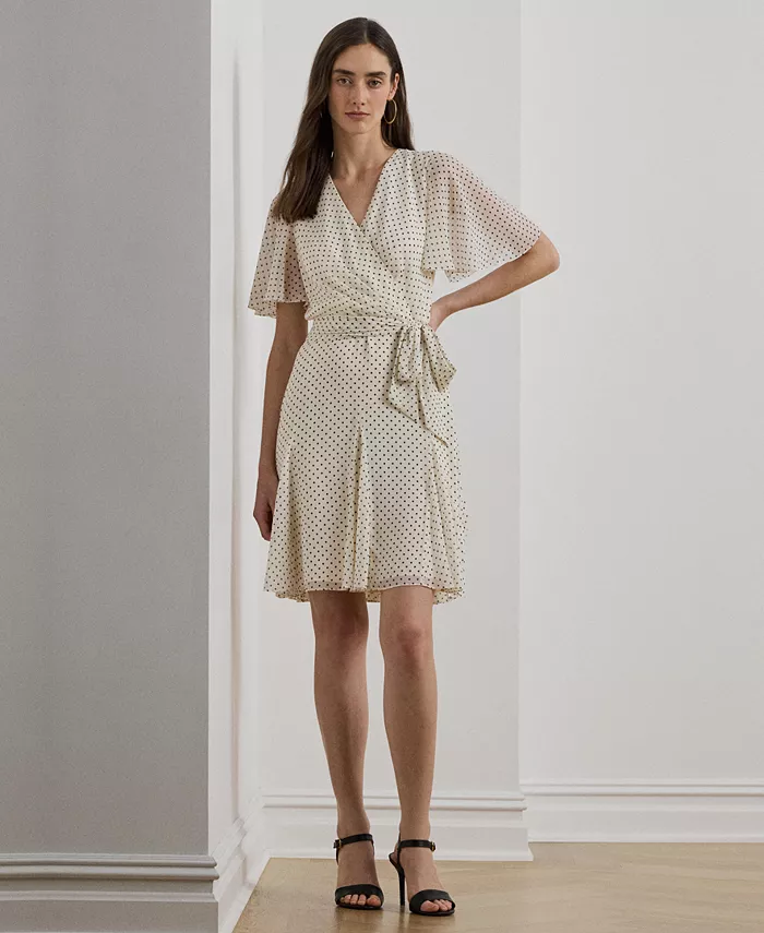 

Женское платье из шифона с запахом в горошек Lauren Ralph Lauren, слоновая кость/кремовый