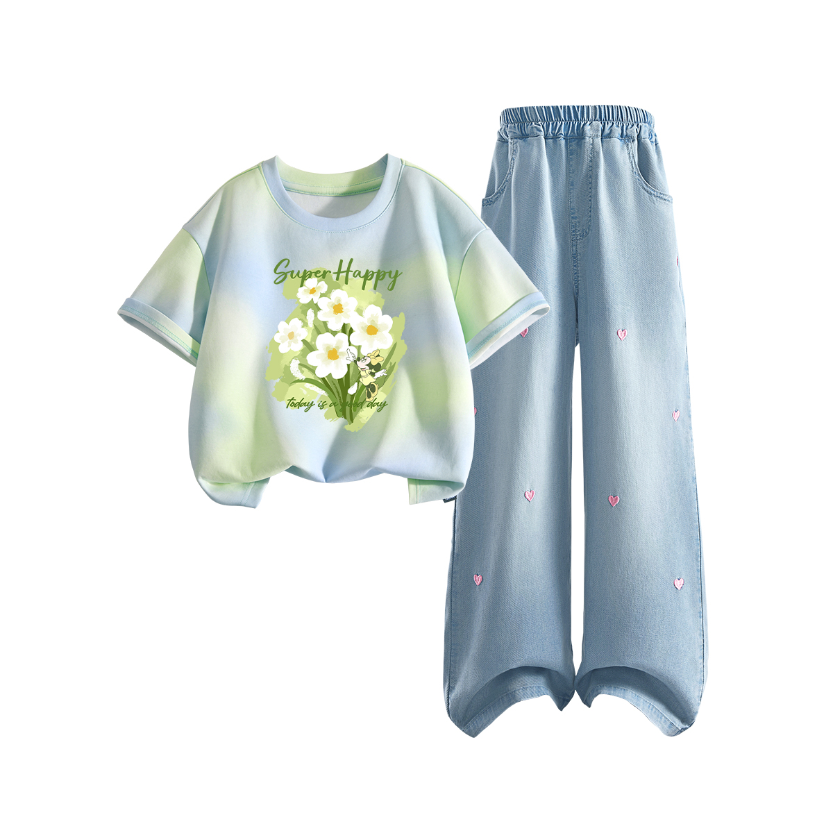 

Детская повседневная спортивная одежда с круглым вырезом, тонкая футболка Disney, di tuo huni twilight синий+solid color denim светлый синий