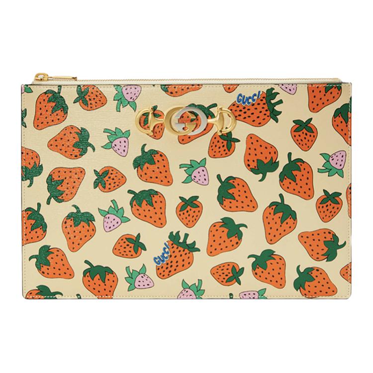 

GUCCI Кожаная папка для документов клатч женская бежево-оранжево-красная