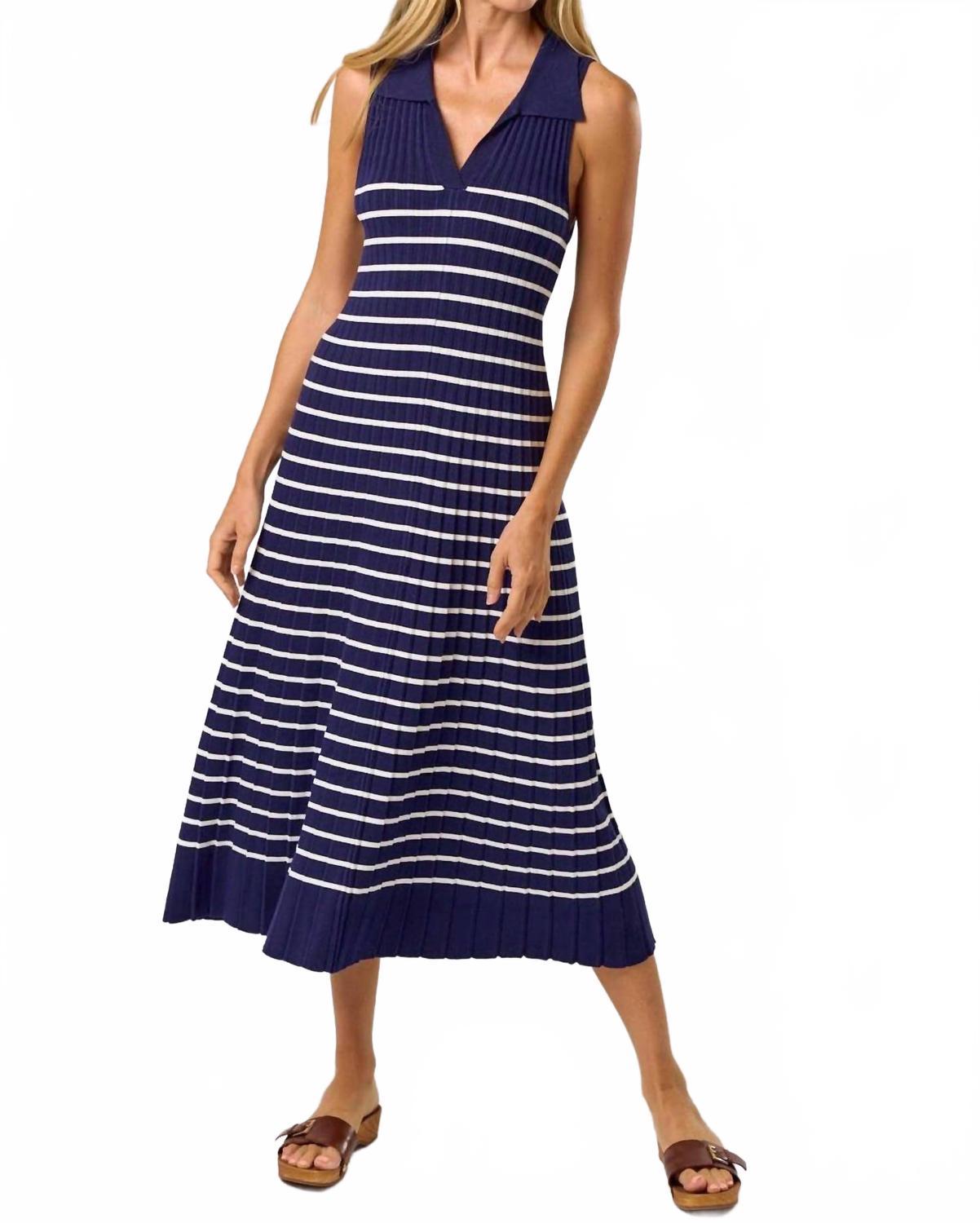 

Полосатое безрукавное платье миди с рубчиком в темно-синем цвете Lalavon