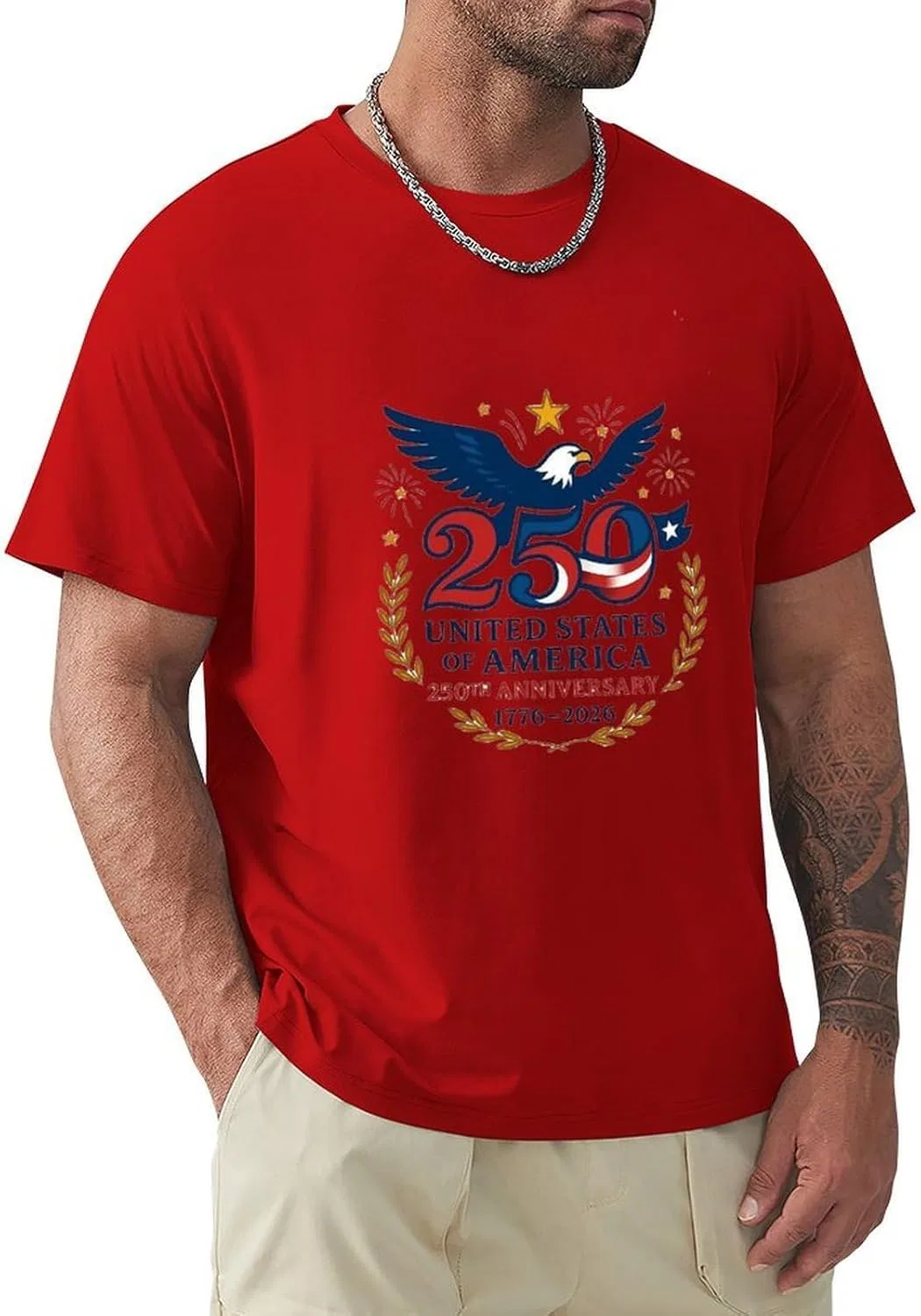 Футболка с принтом America's 250th Anniversary, мужская, хлопковая, Red-style-9